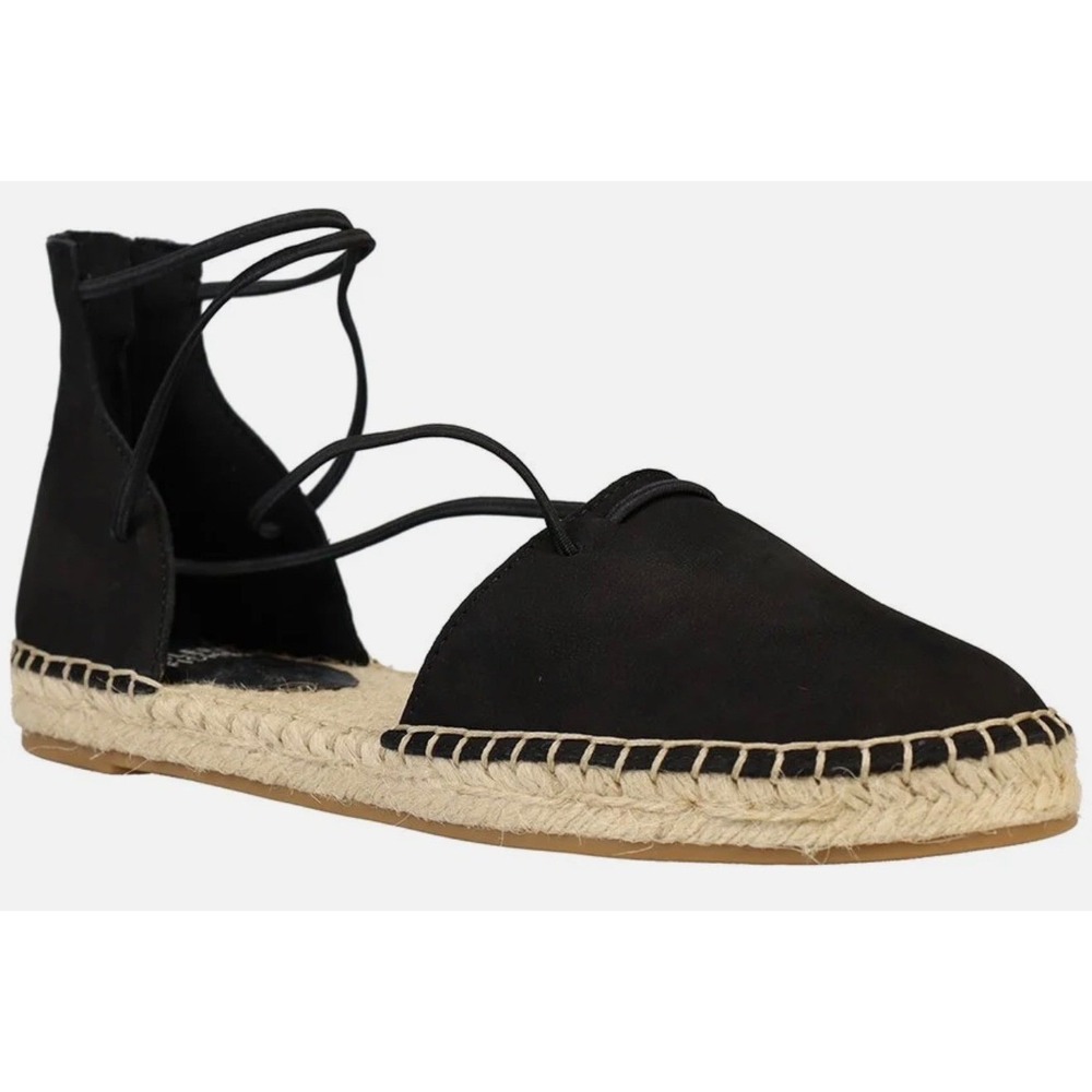 Eileen Fisher Leather Espadrille Sandals Ankle Wrap Womens Size 11 Black Boho